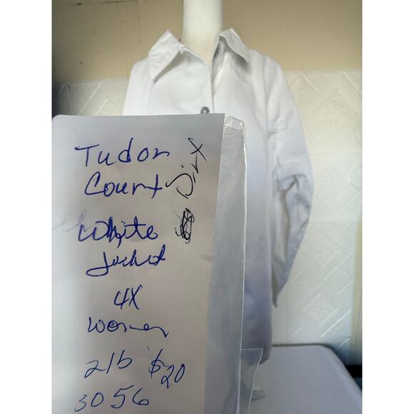 Jacket Tudor court size 4x women's White denim  2 big pockets dirty spots - Picture 11 of 16